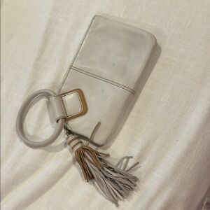 Hobo Cream and tan Wristlet with Tassel